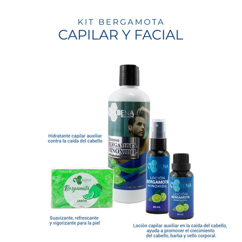 Kit Capilar, Shampoo, Loción y Jabón Bergamota Minoxidil