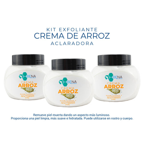 Kit Crema Exfoliadora Aclarante Arroz (3 piezas, 250 gr c/u)