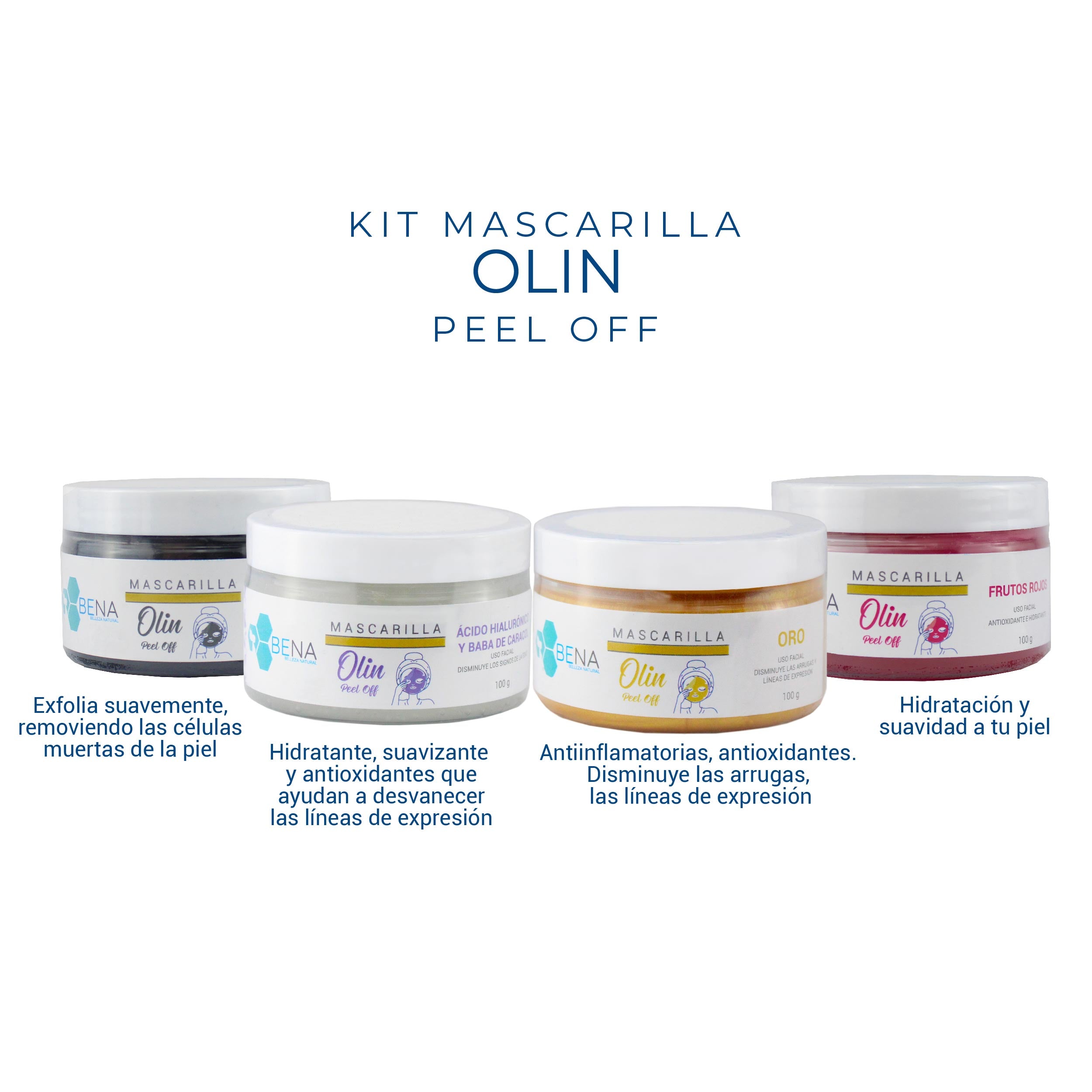 Kit Mascarillas Olin Peel Off (4 piezas, 100 gr c/u)