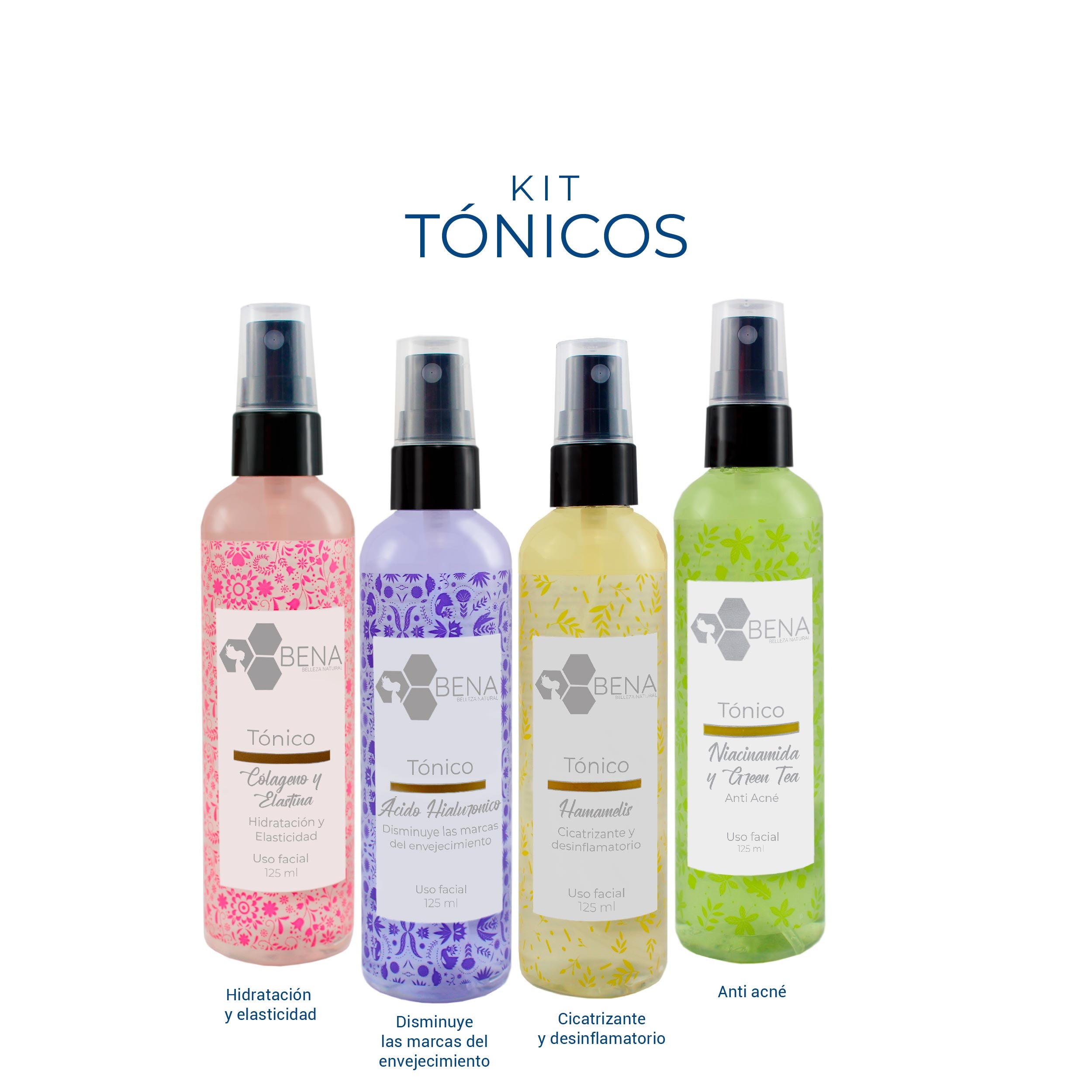 Kit Tonicos Faciales (4 piezas, 125 ml cada uno)