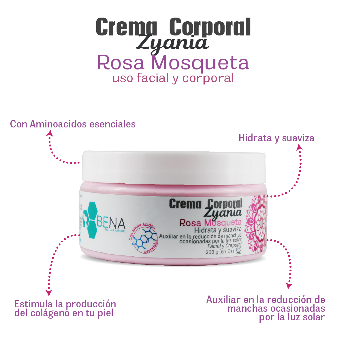 Crema Corporal Zyania Rosa Mosqueta (200 g)