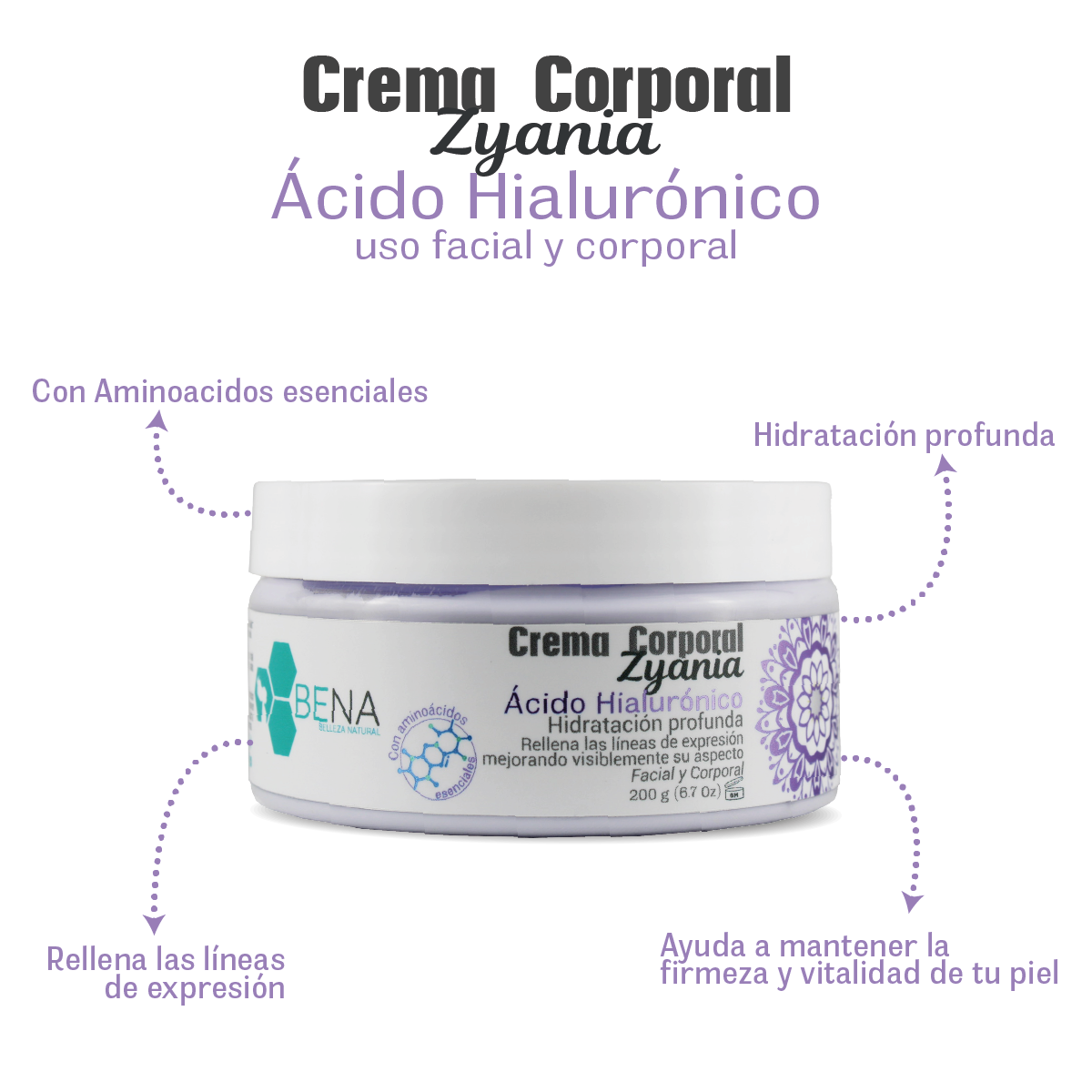 Crema Corporal Zyania Ácido Hialurónico (200 g)